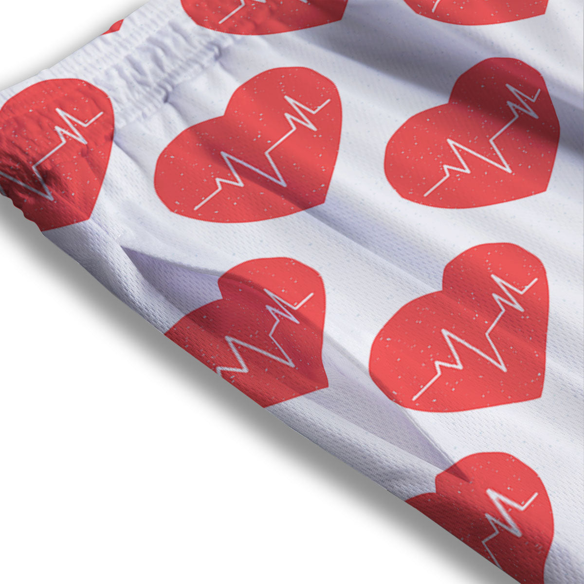 Heartbeat Red Print Pattern Mesh Shorts