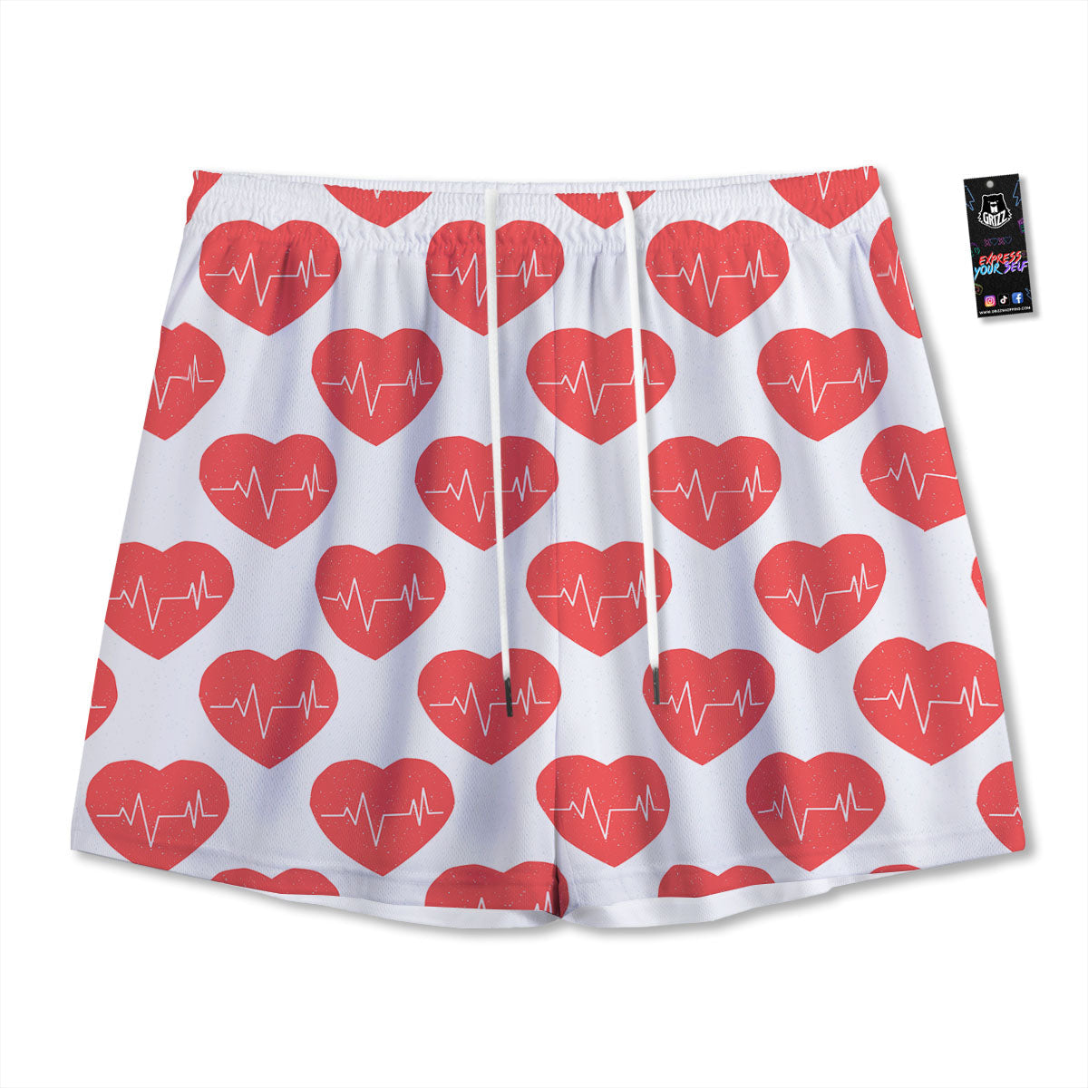 Heartbeat Red Print Pattern Mesh Shorts