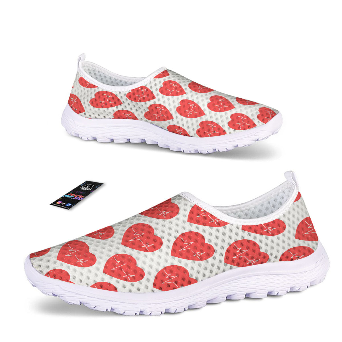 Heartbeat Red Print Pattern Nurse Shoes-grizzshop