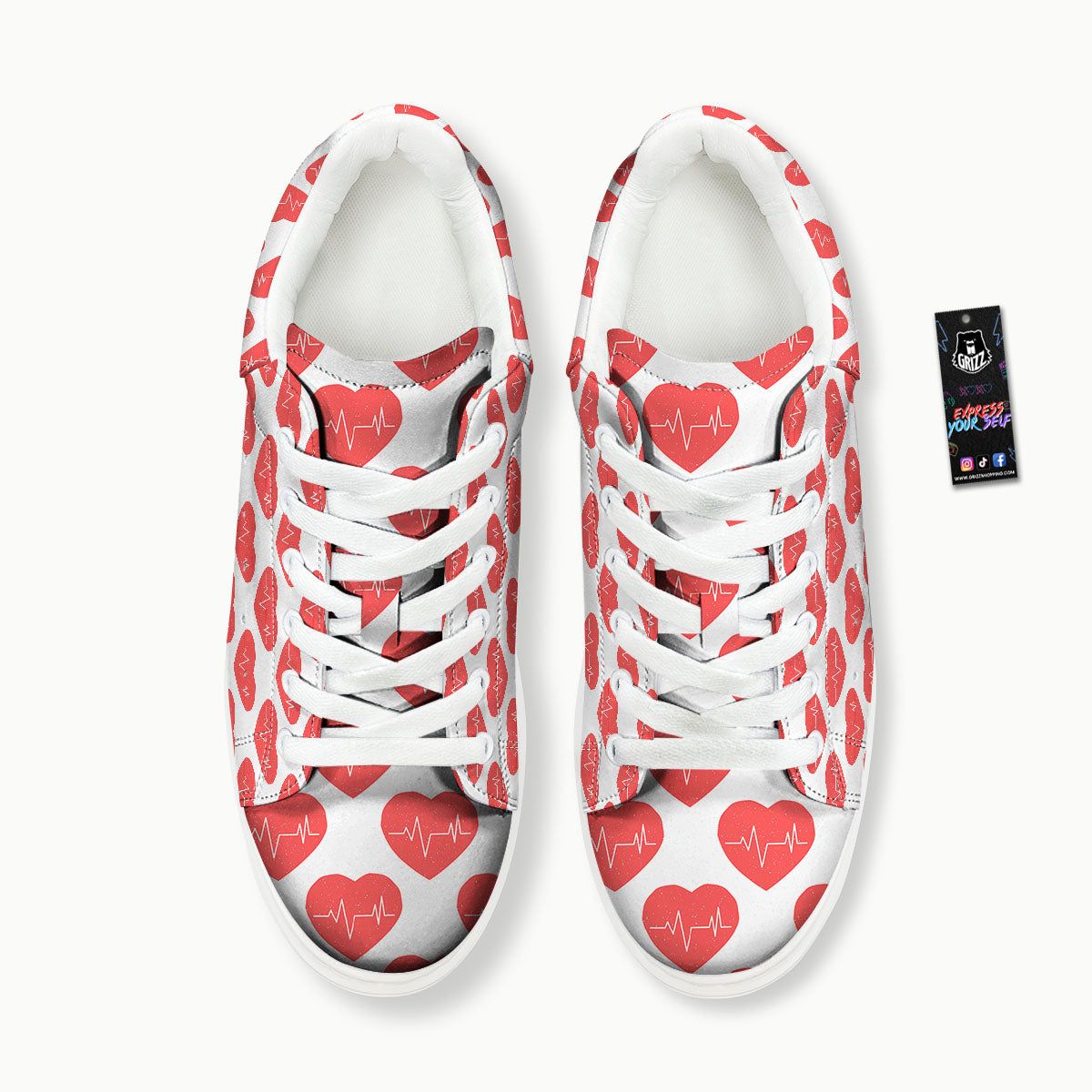 Heartbeat Red Print Pattern Platform Shoes-grizzshop