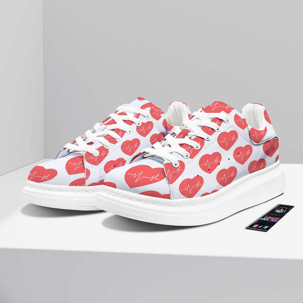 Heartbeat Red Print Pattern Platform Shoes-grizzshop