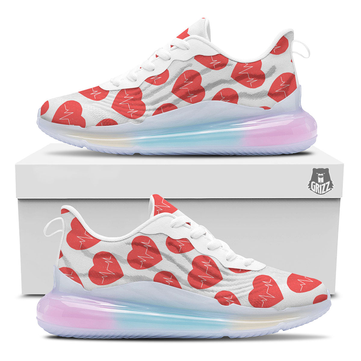 Heartbeat Red Print Pattern Running Sneakers-grizzshop
