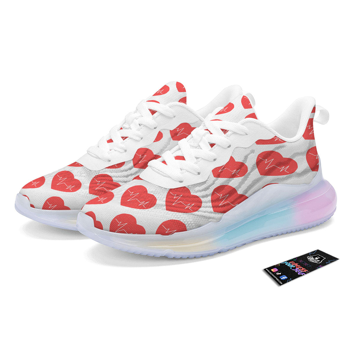 Heartbeat Red Print Pattern Running Sneakers-grizzshop
