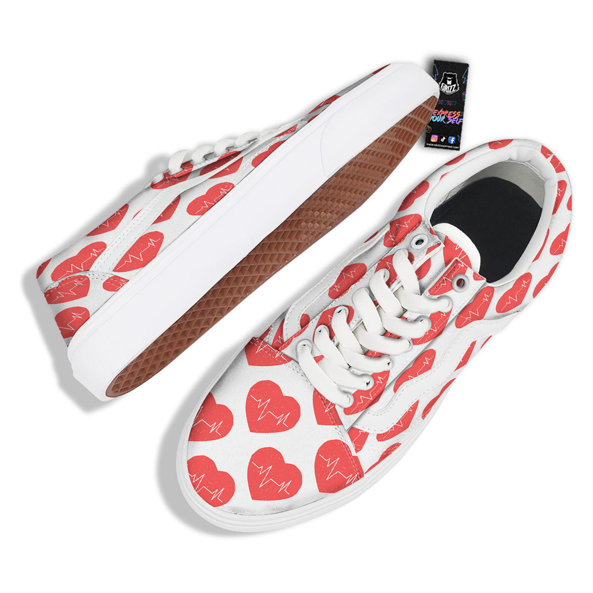 Heartbeat Red Print Pattern Skate Shoes-grizzshop