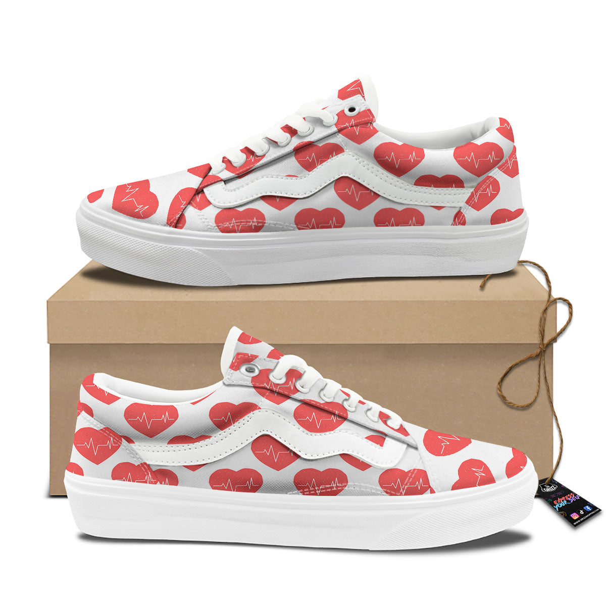 Heartbeat Red Print Pattern Skate Shoes-grizzshop