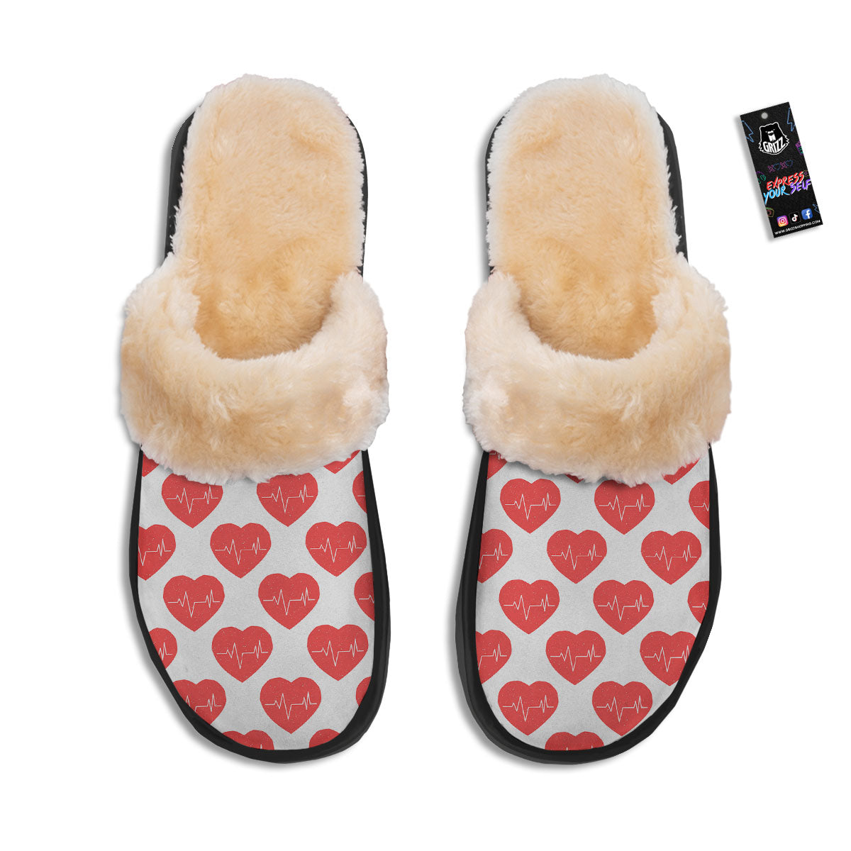 Heartbeat Red Print Pattern Slippers-grizzshop