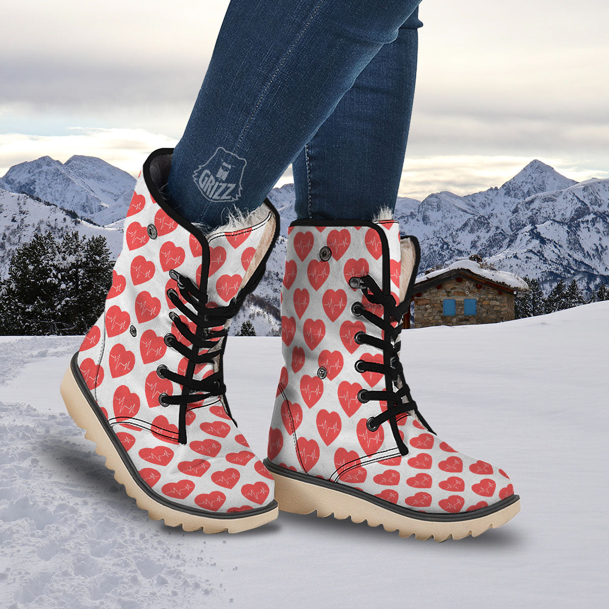 Heartbeat Red Print Pattern Snow Boots-grizzshop