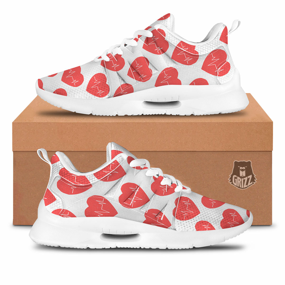 Heartbeat Red Print Pattern Tennis Shoes-grizzshop