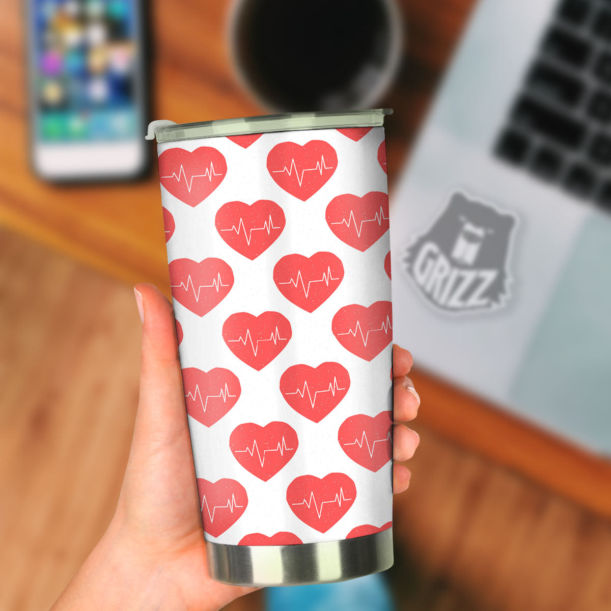 Heartbeat Red Print Pattern Tumbler-grizzshop