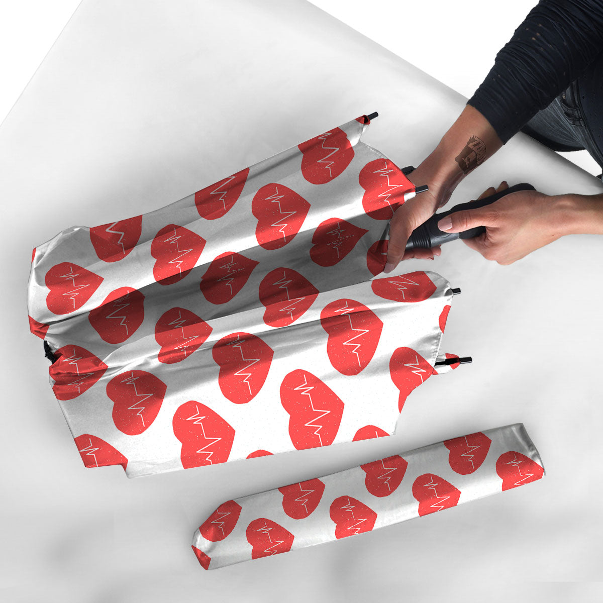 Heartbeat Red Print Pattern Umbrella-grizzshop