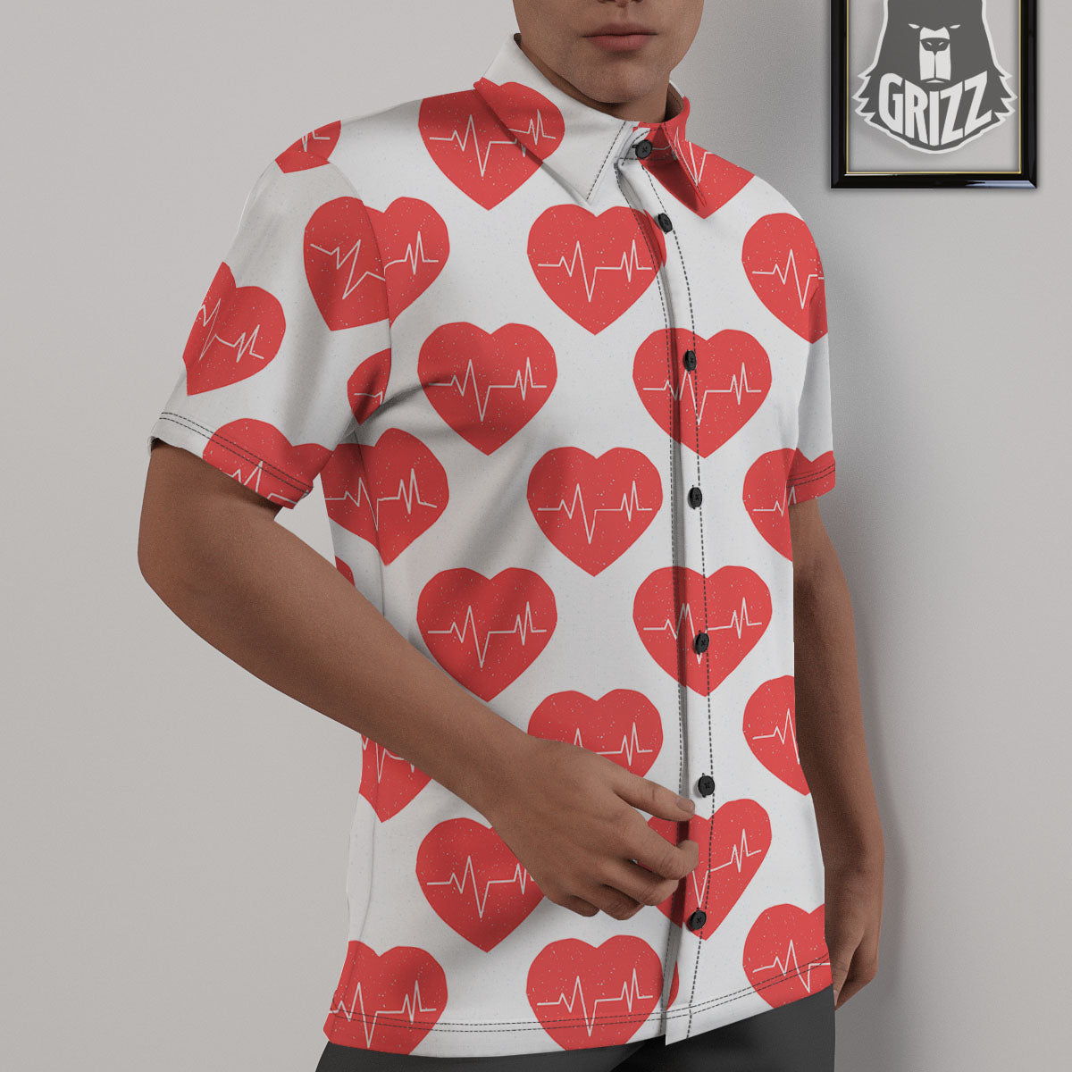 Heartbeat Red Print Pattern Untucked Shirts-grizzshop