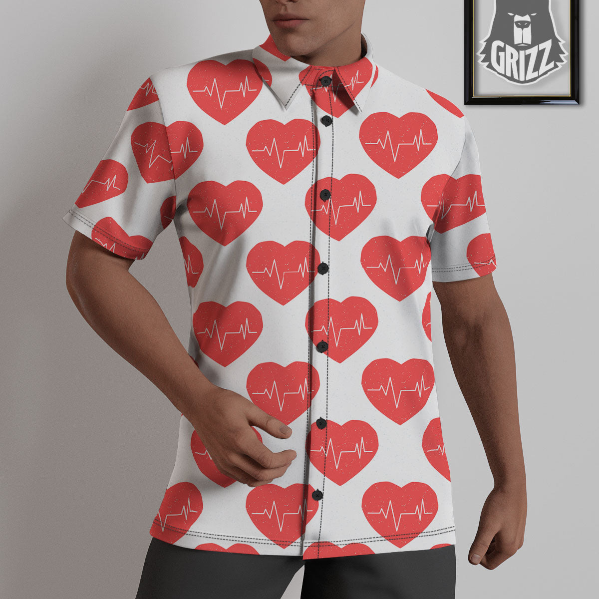 Heartbeat Red Print Pattern Untucked Shirts-grizzshop