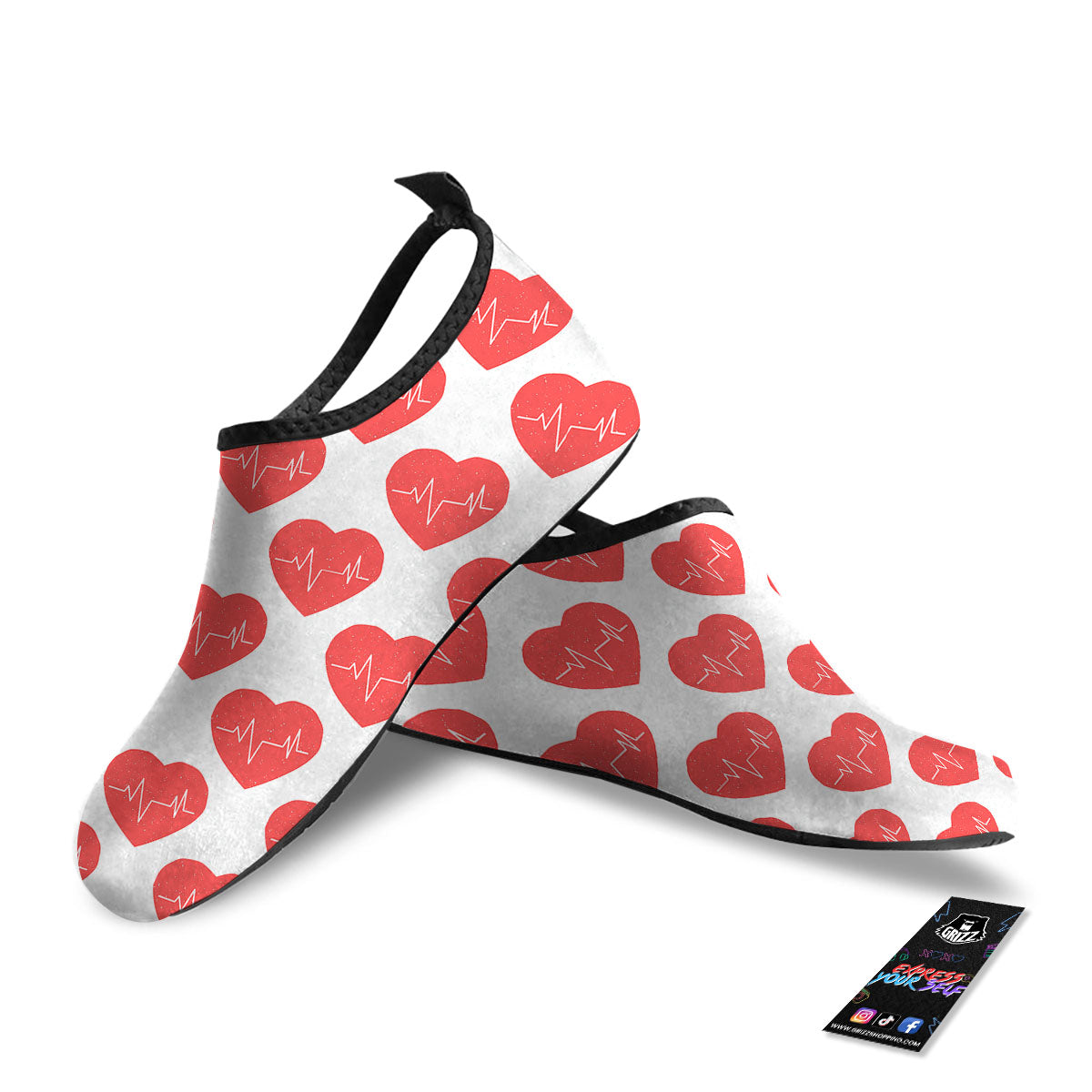 Heartbeat Red Print Pattern Water Shoes-grizzshop