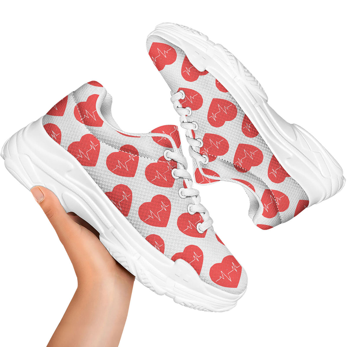 Heartbeat Red Print Pattern White Chunky Shoes-grizzshop