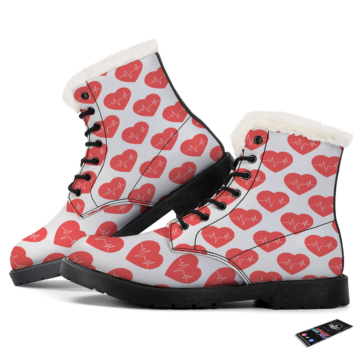 Heartbeat Red Print Pattern Winter Boots-grizzshop
