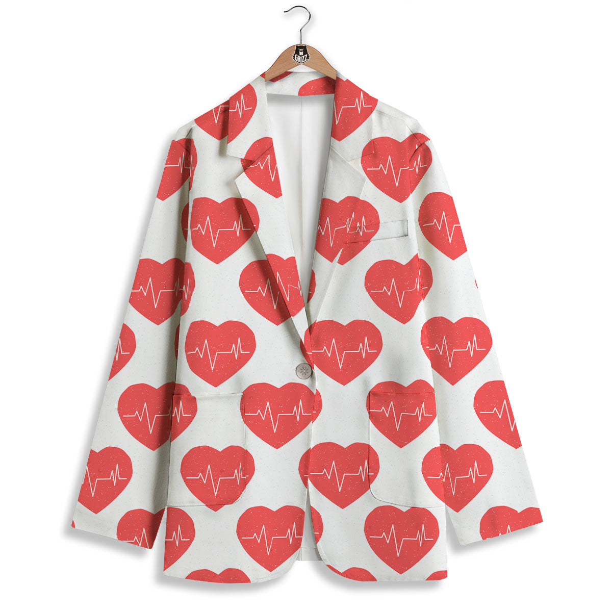 Heartbeat Red Print Pattern Women's Blazer-grizzshop