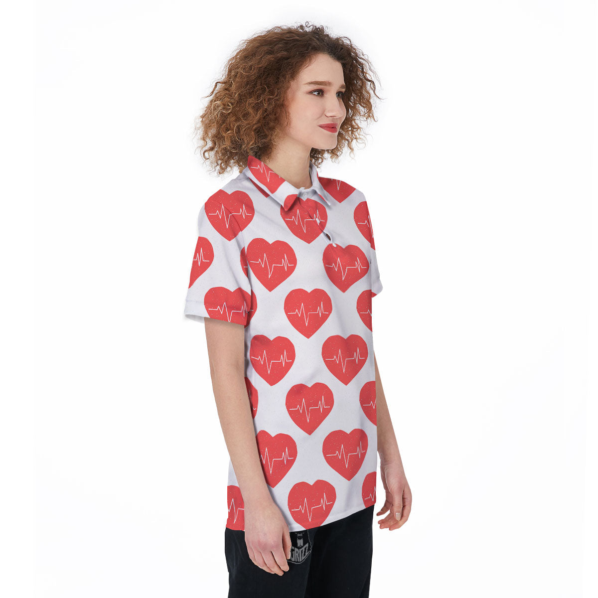 Heartbeat Red Print Pattern Women's Golf Shirts-grizzshop