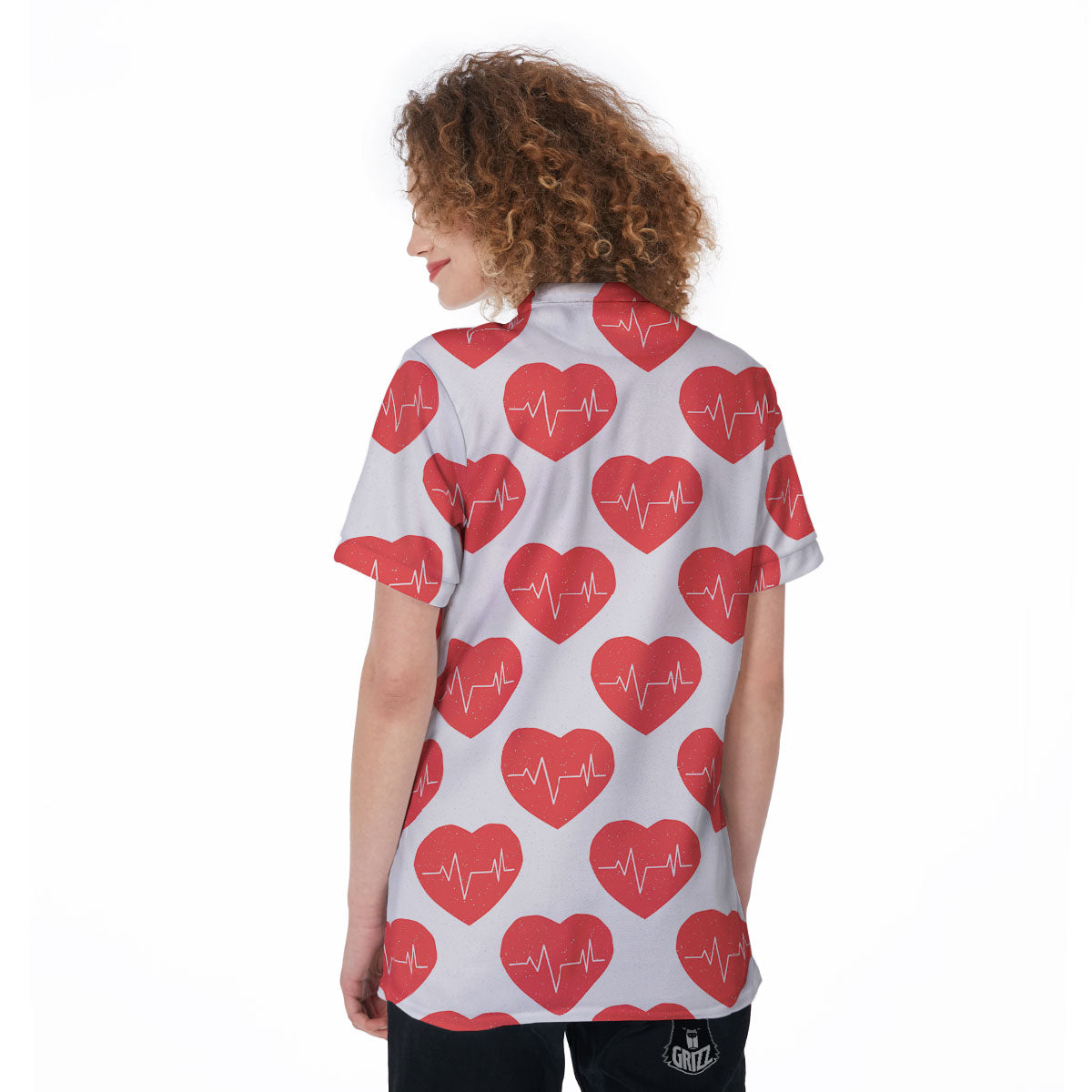 Heartbeat Red Print Pattern Women's Golf Shirts-grizzshop