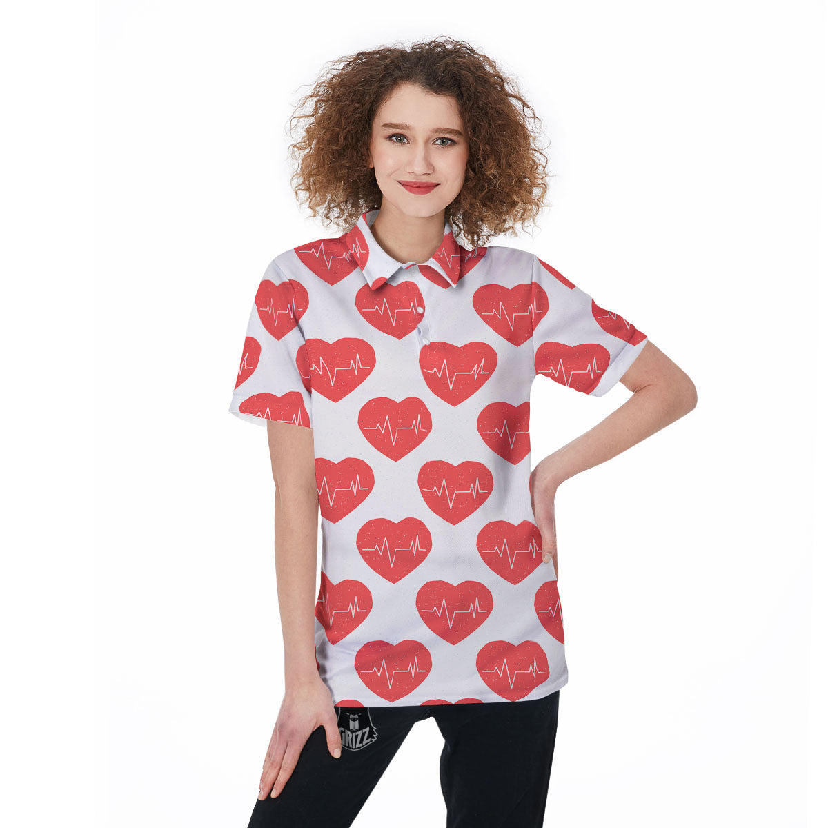 Heartbeat Red Print Pattern Women's Golf Shirts-grizzshop
