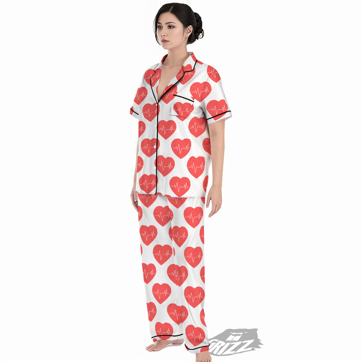 Heartbeat Red Print Pattern Women's Pajamas Set-grizzshop