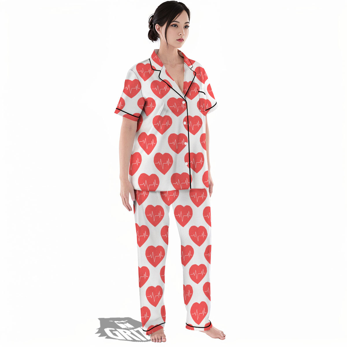 Heartbeat Red Print Pattern Women's Pajamas Set-grizzshop