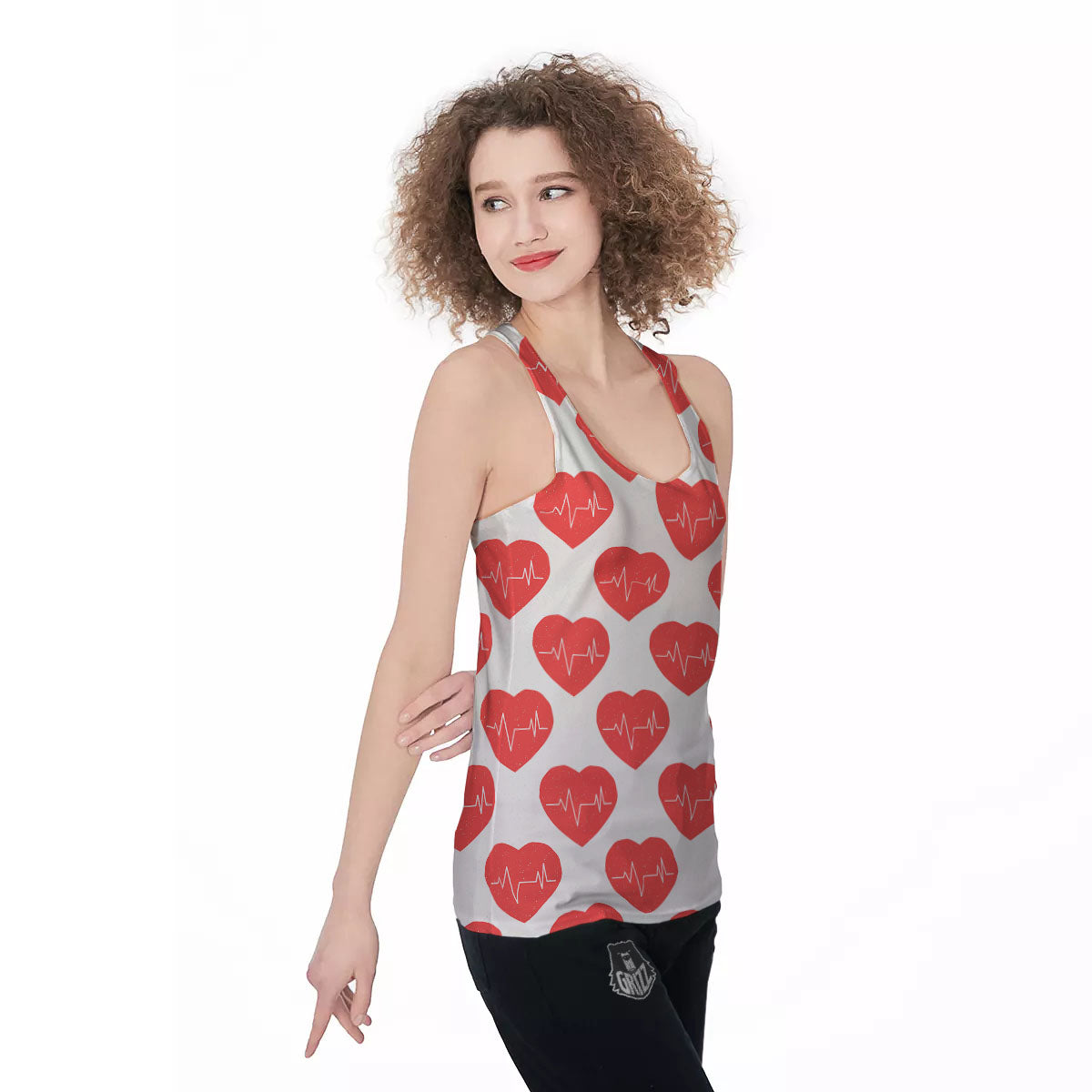 Heartbeat Red Print Pattern Women's Racerback Tank Top-grizzshop