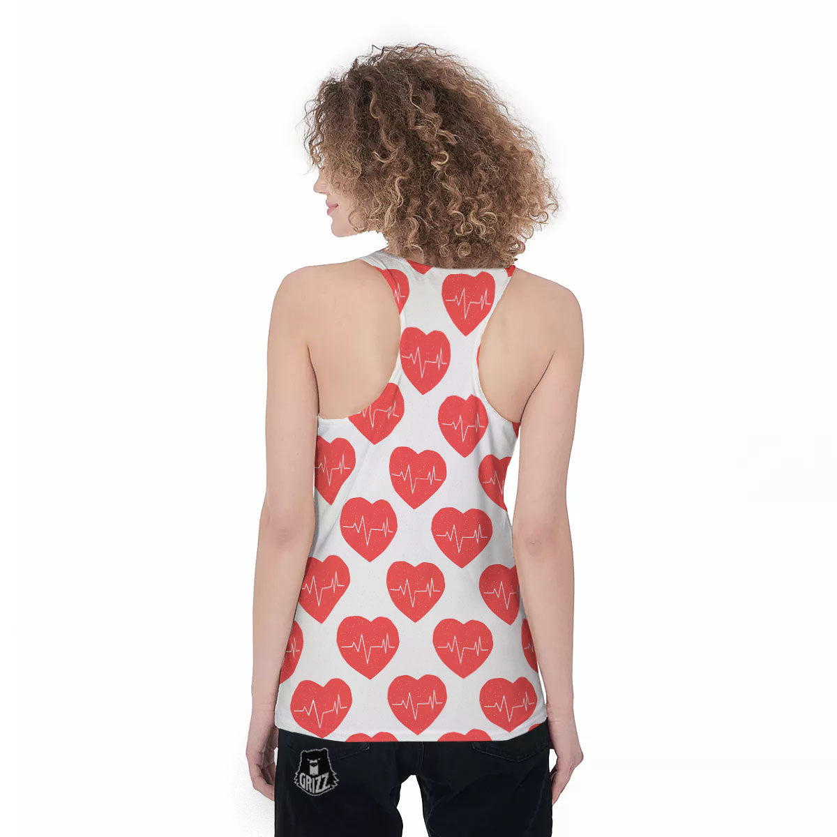 Heartbeat Red Print Pattern Women's Racerback Tank Top-grizzshop