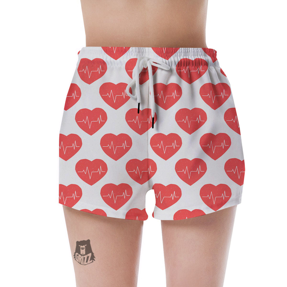 Heartbeat Red Print Pattern Women's Shorts-grizzshop