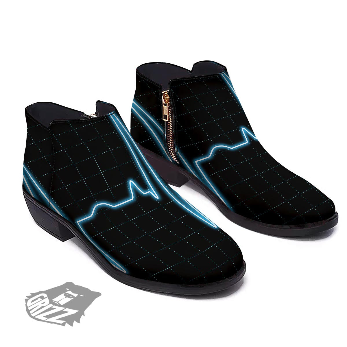 Heartbeat Teal Print Ankle Boots-grizzshop