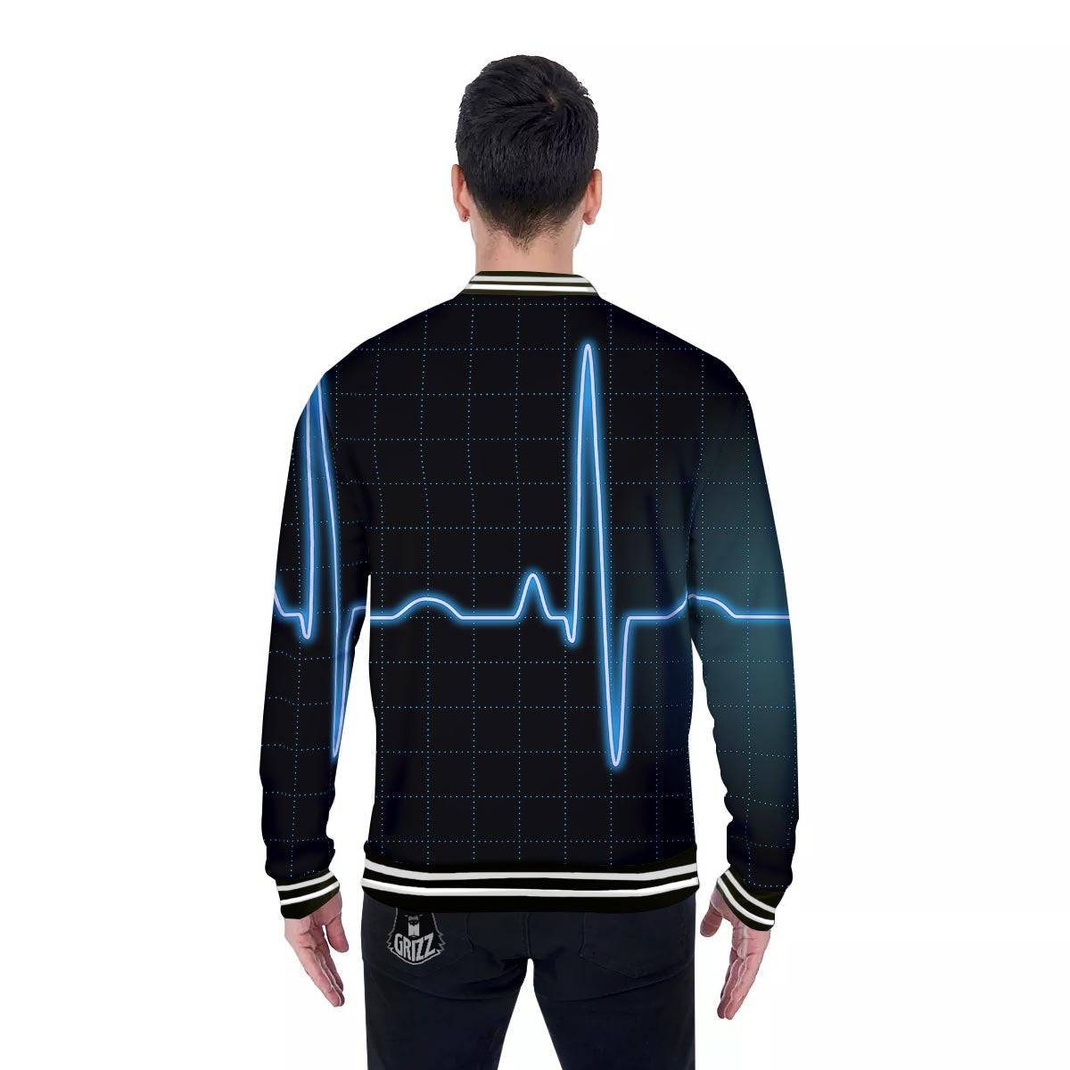Heartbeat Teal Print Baseball Jacket-grizzshop