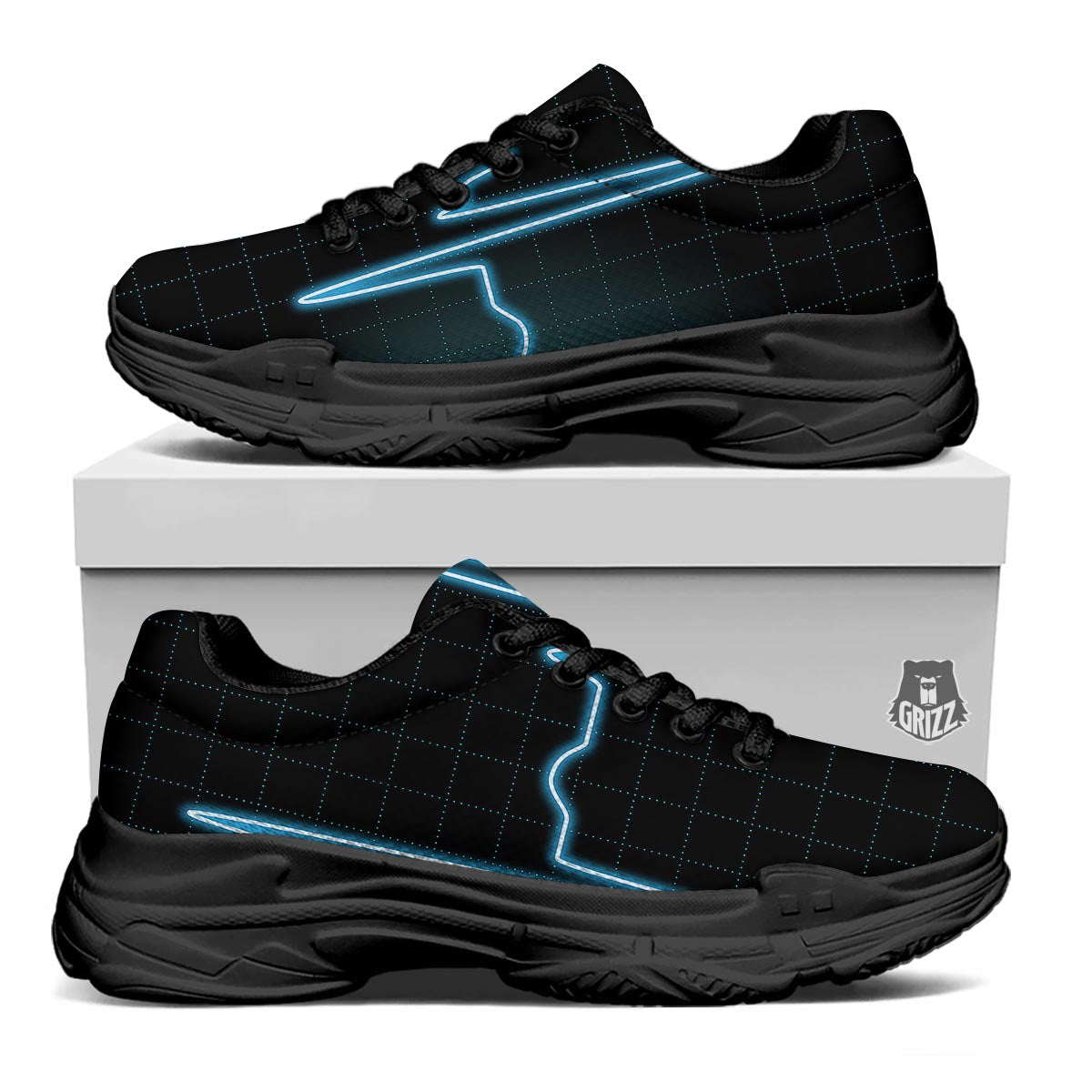 Heartbeat Teal Print Black Chunky Shoes-grizzshop