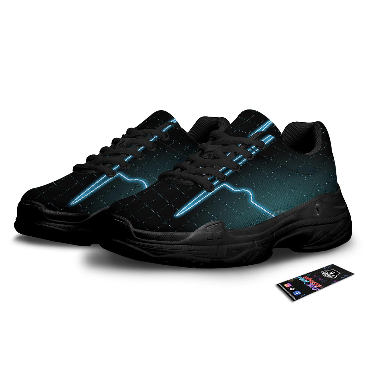 Heartbeat Teal Print Black Chunky Shoes-grizzshop