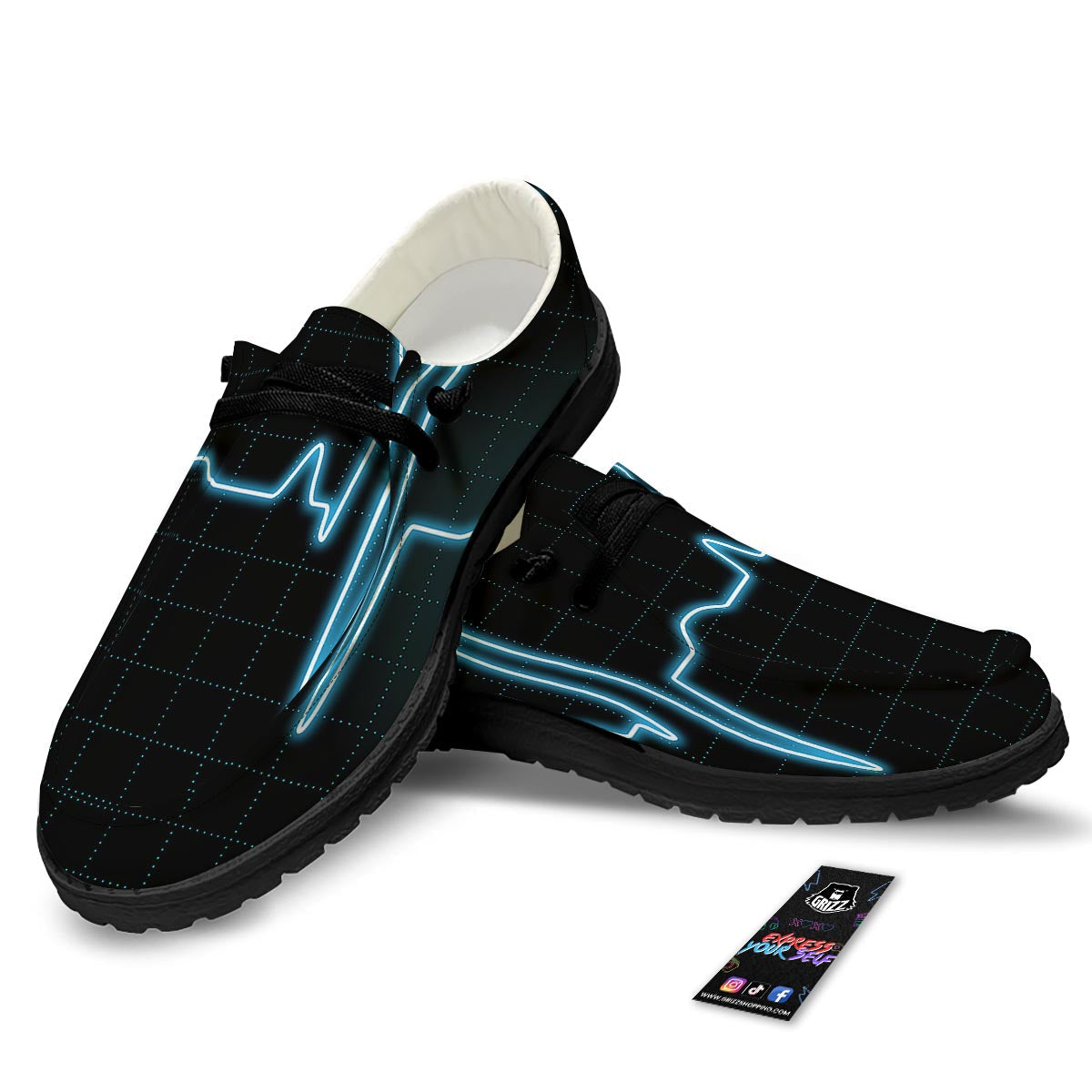 Heartbeat Teal Print Black Loafers-grizzshop