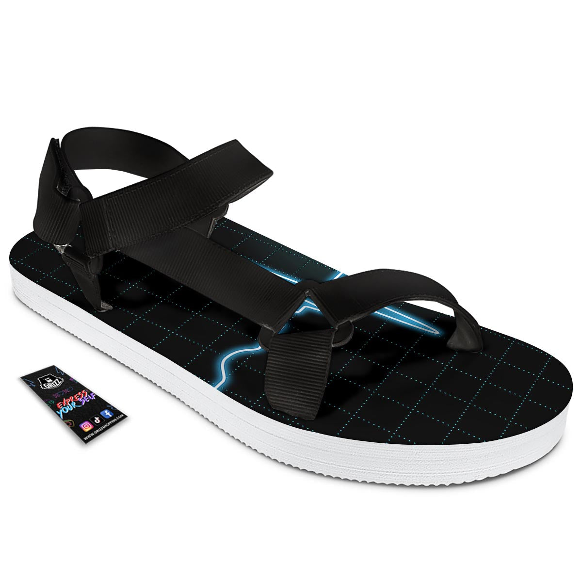 Heartbeat Teal Print Black Open Toe Sandals-grizzshop