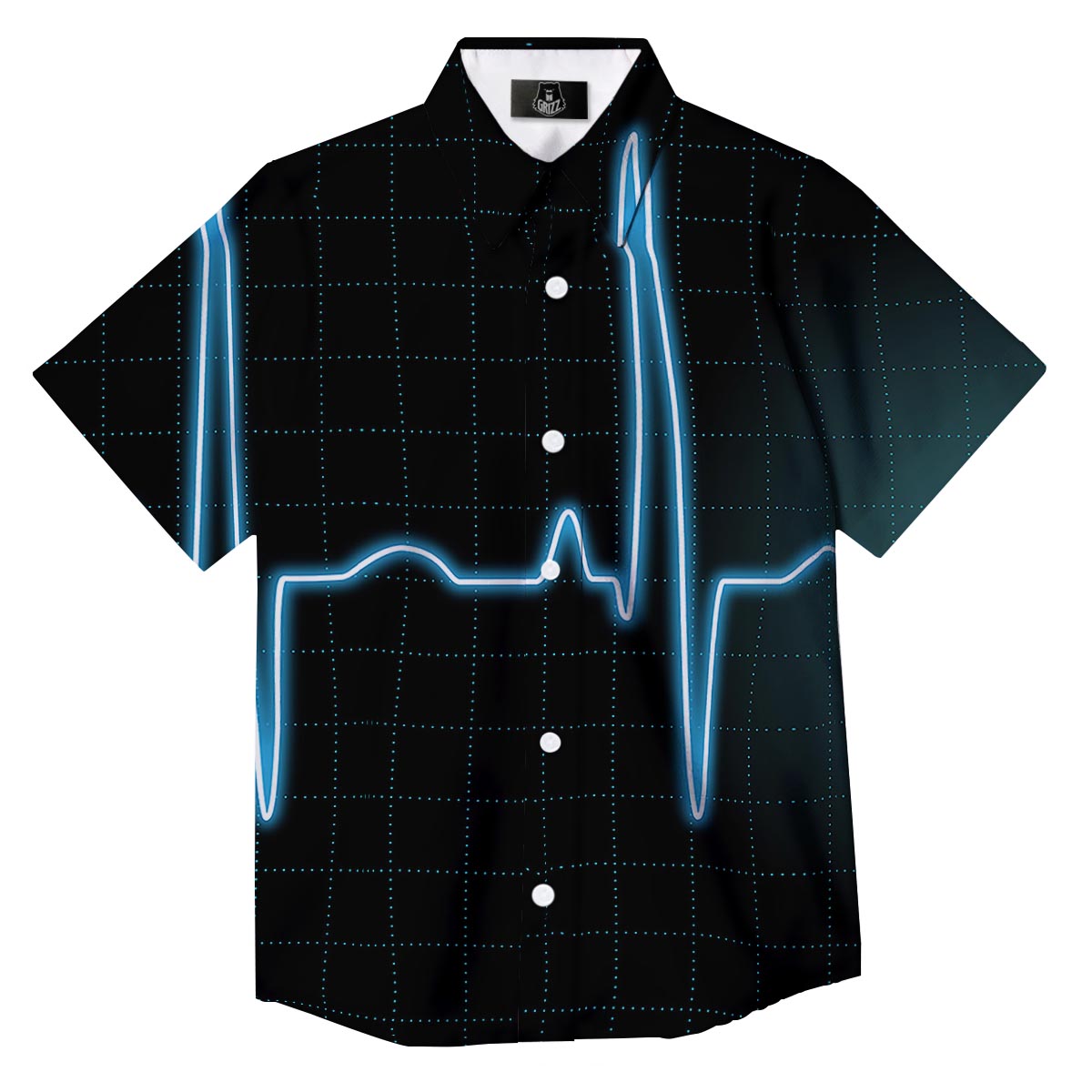 Heartbeat Teal Print Button Up Shirt-grizzshop