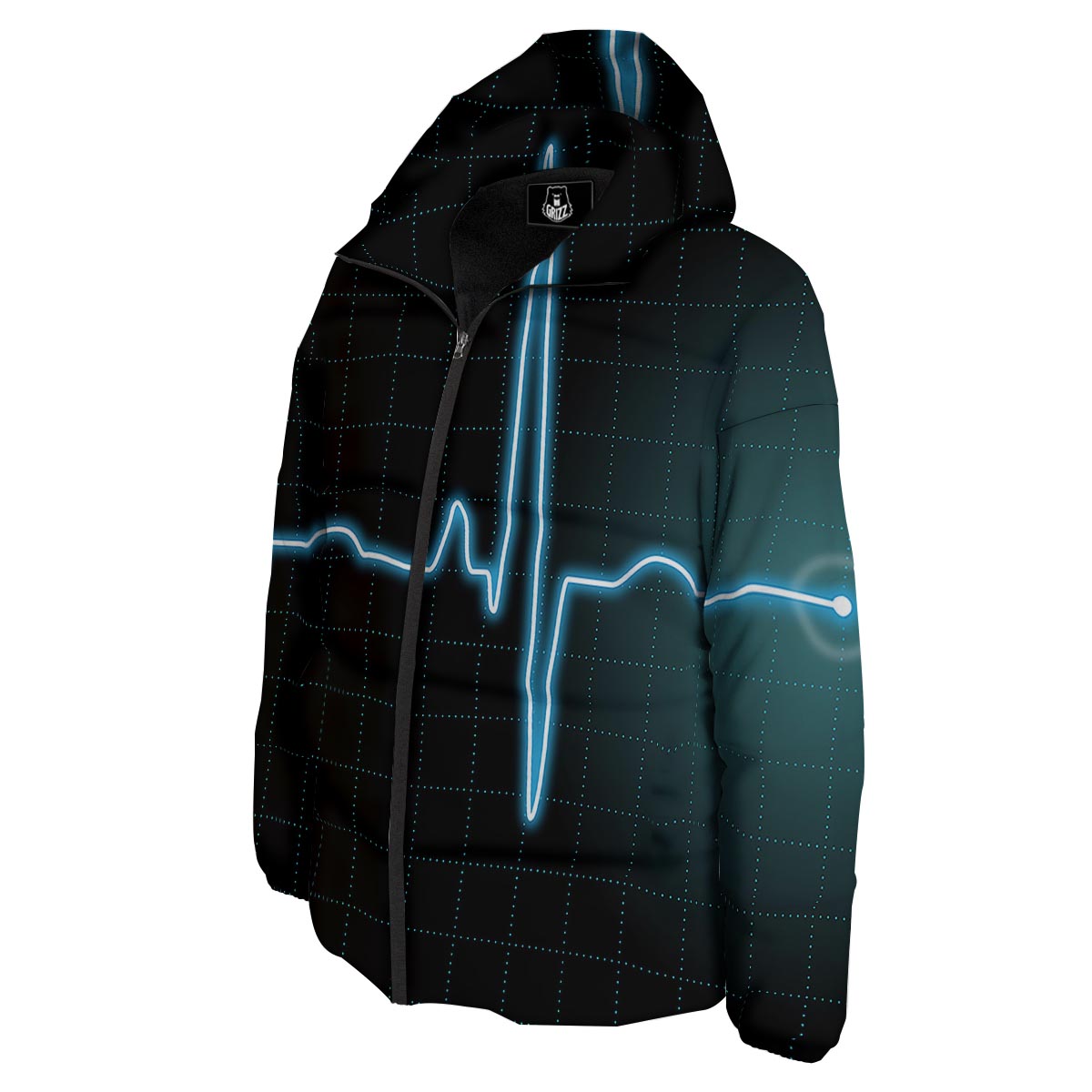Heartbeat Teal Print Down Jacket-grizzshop