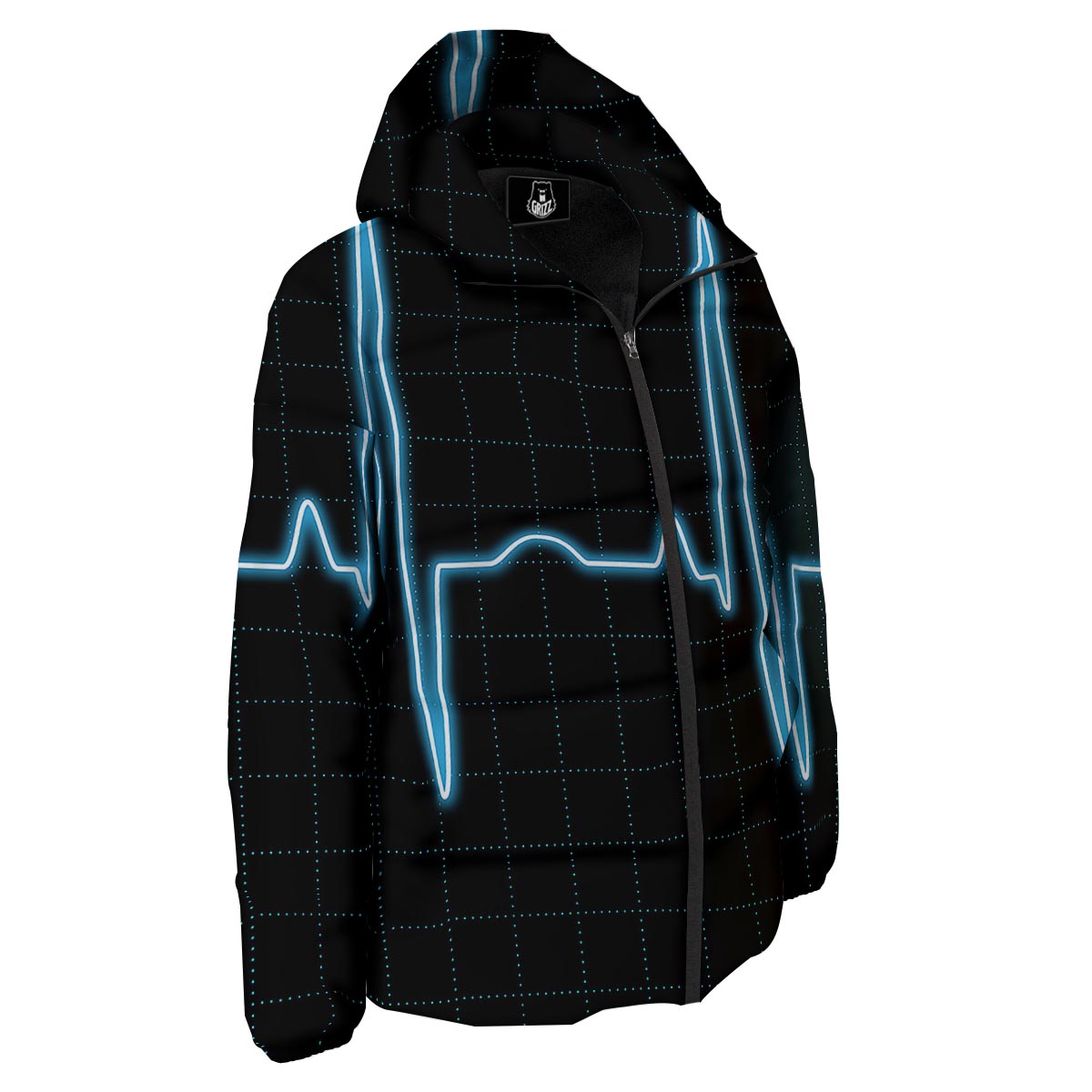 Heartbeat Teal Print Down Jacket-grizzshop