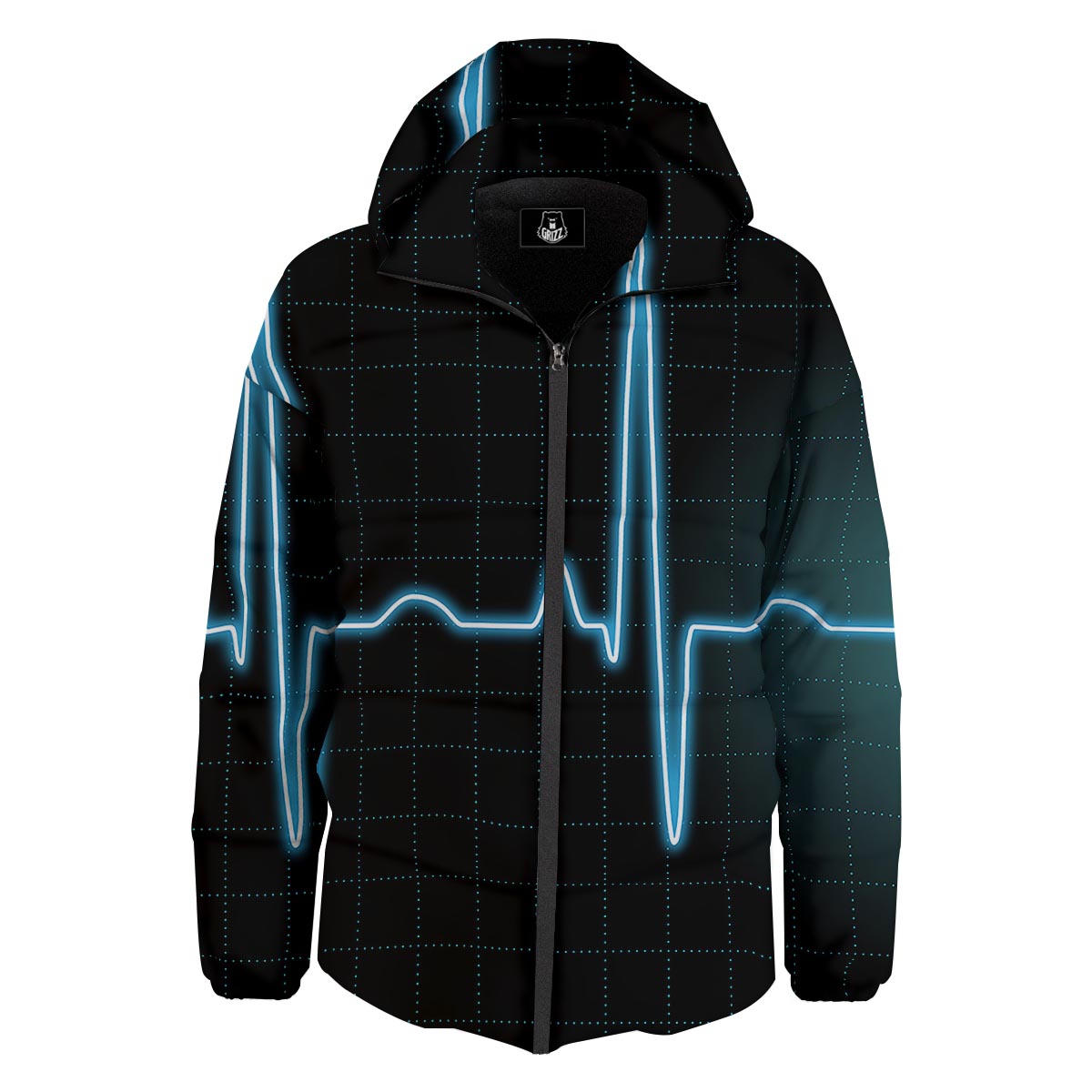 Heartbeat Teal Print Down Jacket-grizzshop