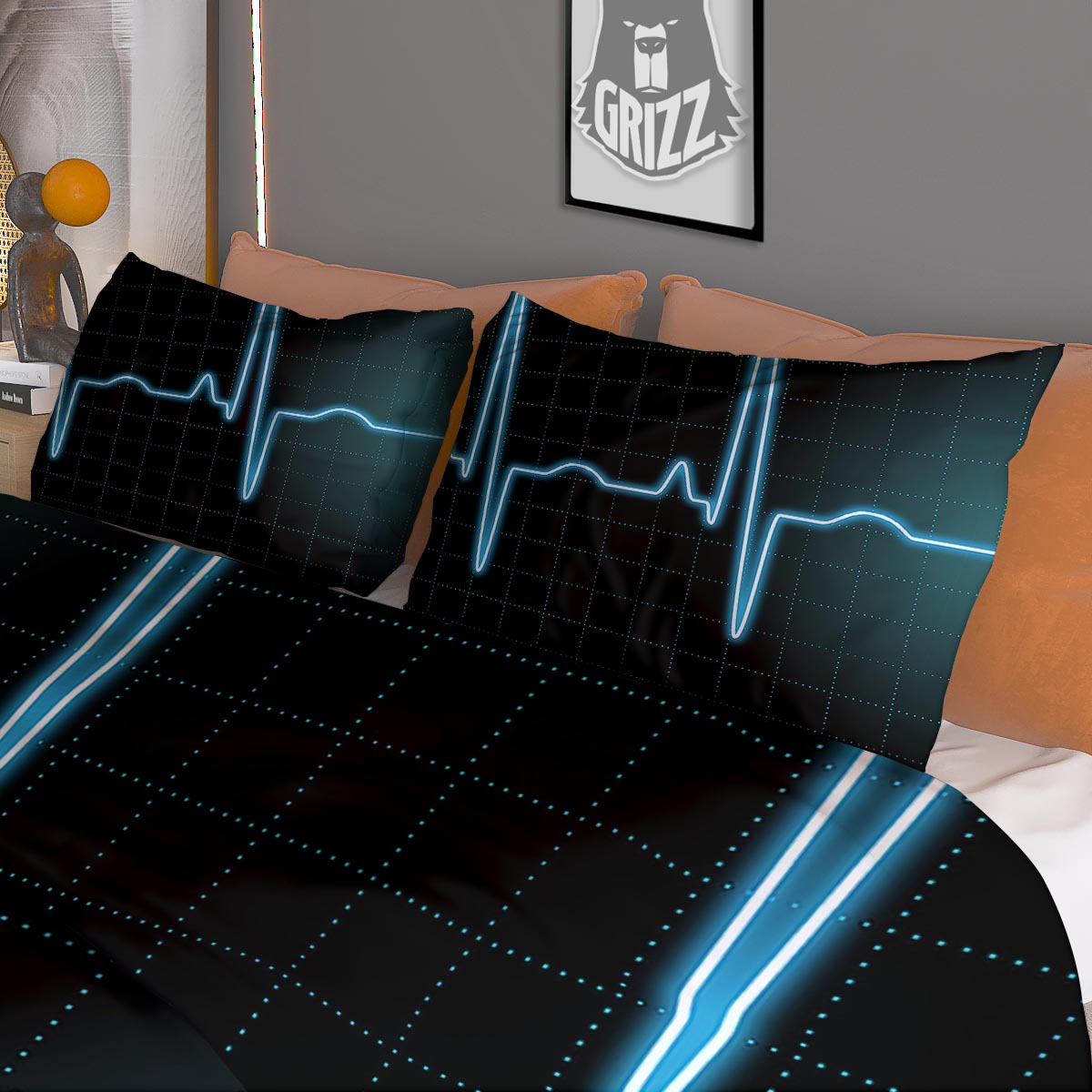 Heartbeat Teal Print Duvet Cover Bedding Set