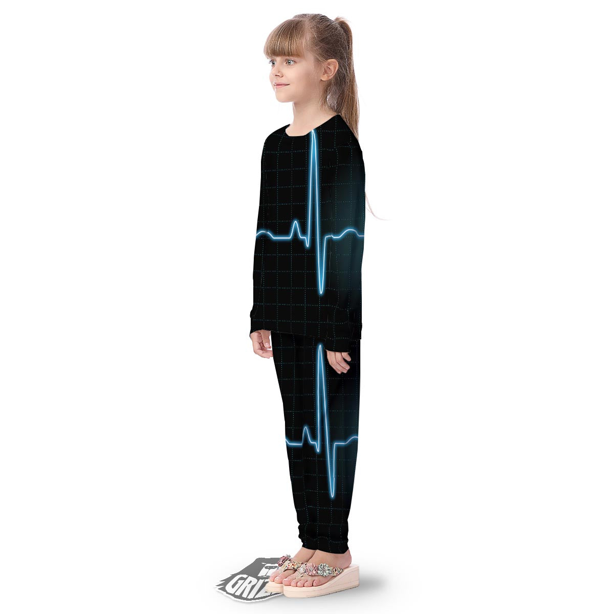Heartbeat Teal Print Kid's Pajamas-grizzshop