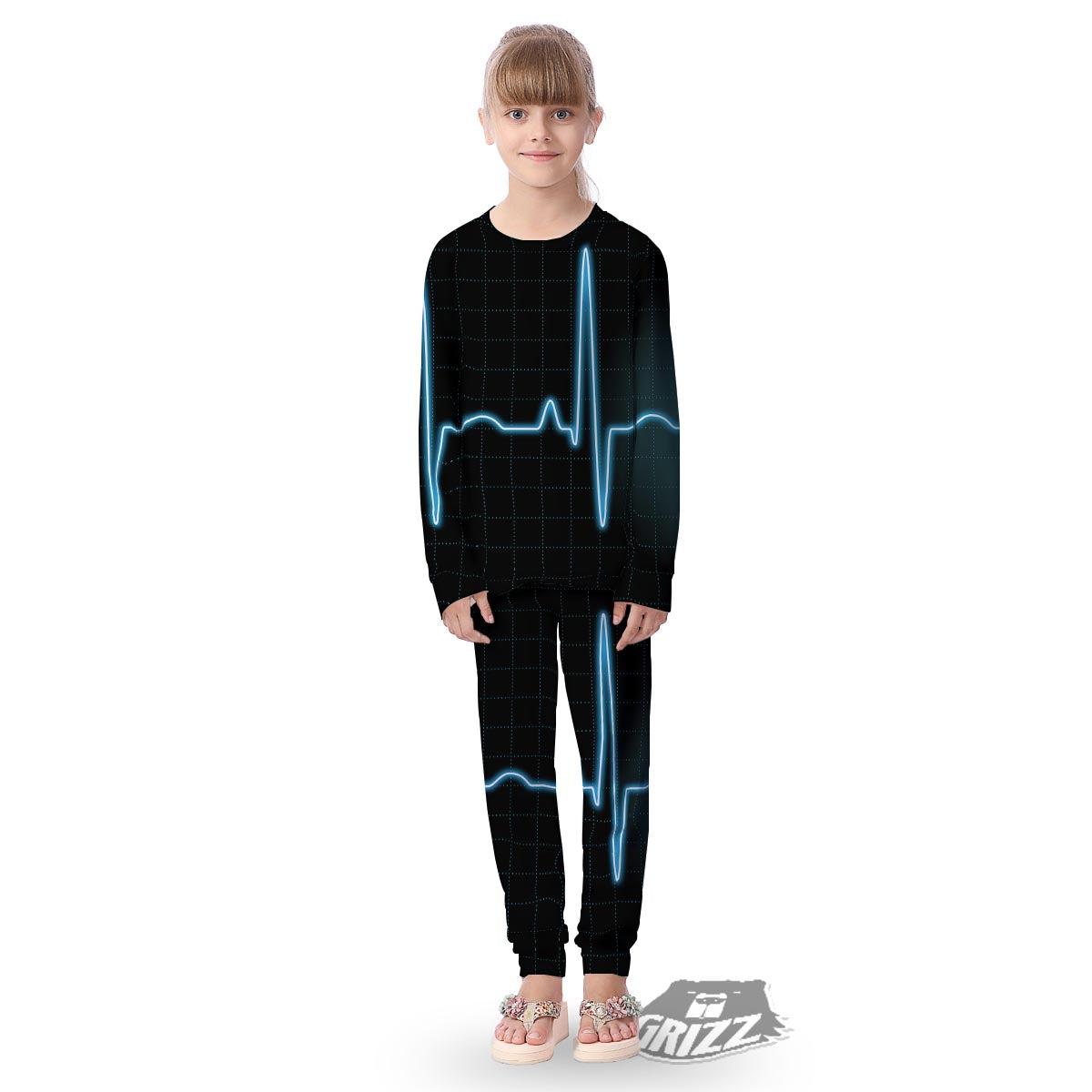Heartbeat Teal Print Kid's Pajamas-grizzshop