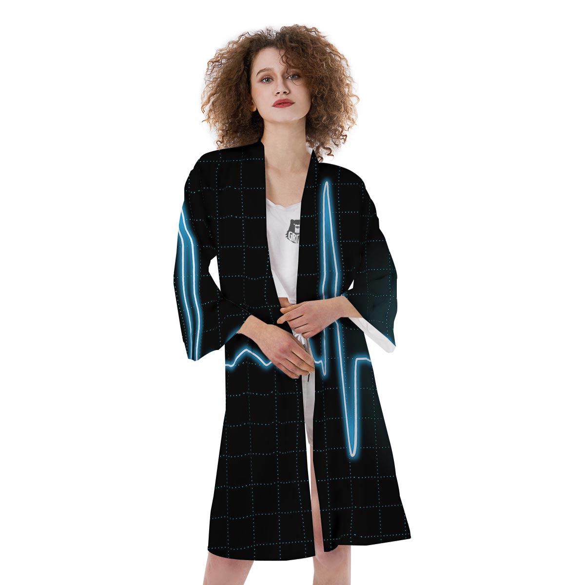 Heartbeat Teal Print Kimono-grizzshop