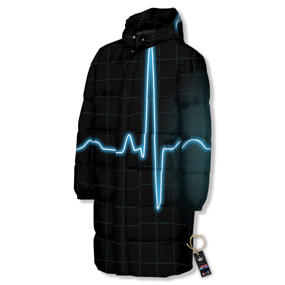 Heartbeat Teal Print Long Down Jacket-grizzshop