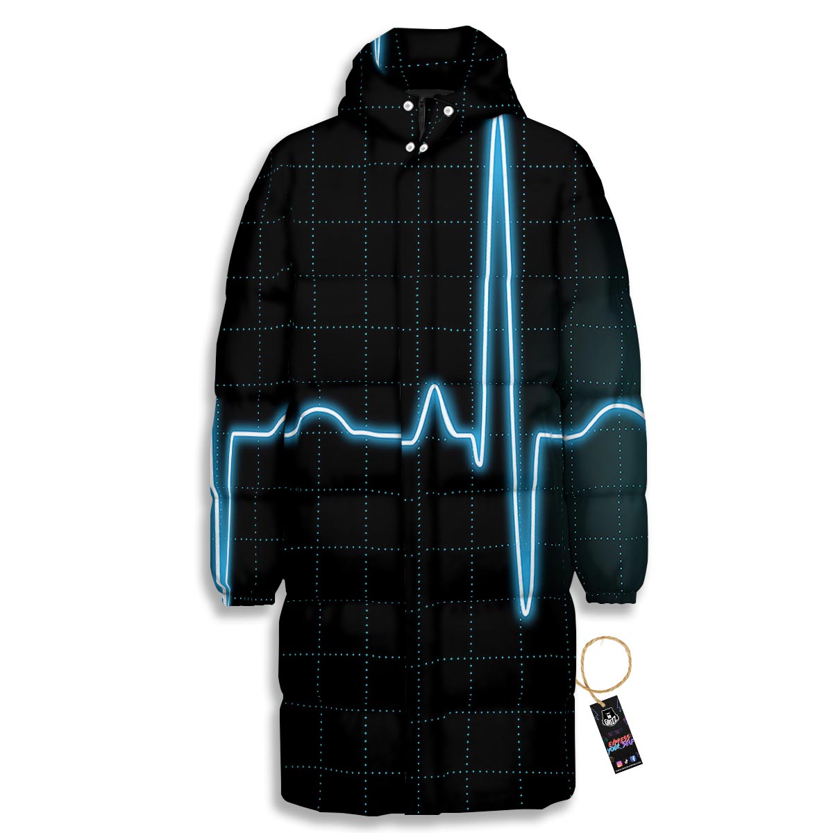 Heartbeat Teal Print Long Down Jacket-grizzshop