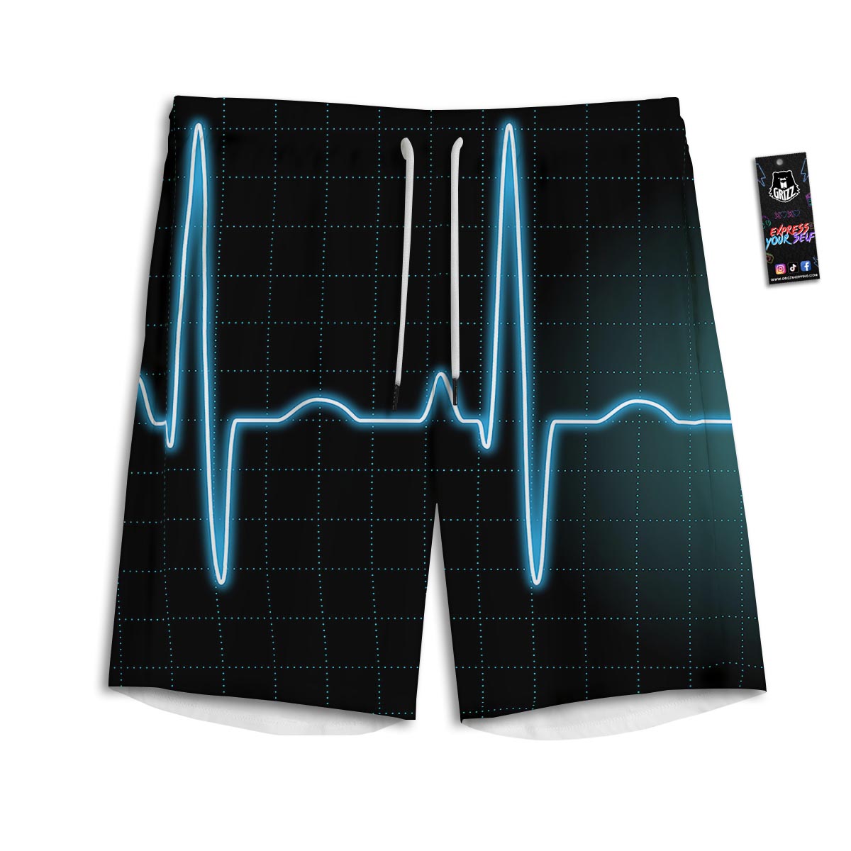 Heartbeat Teal Print Men's Athletic Shorts