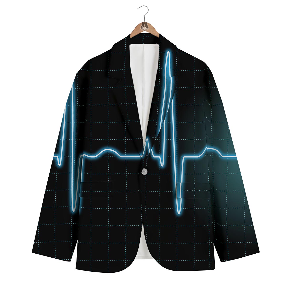 Heartbeat Teal Print Men's Blazer-grizzshop