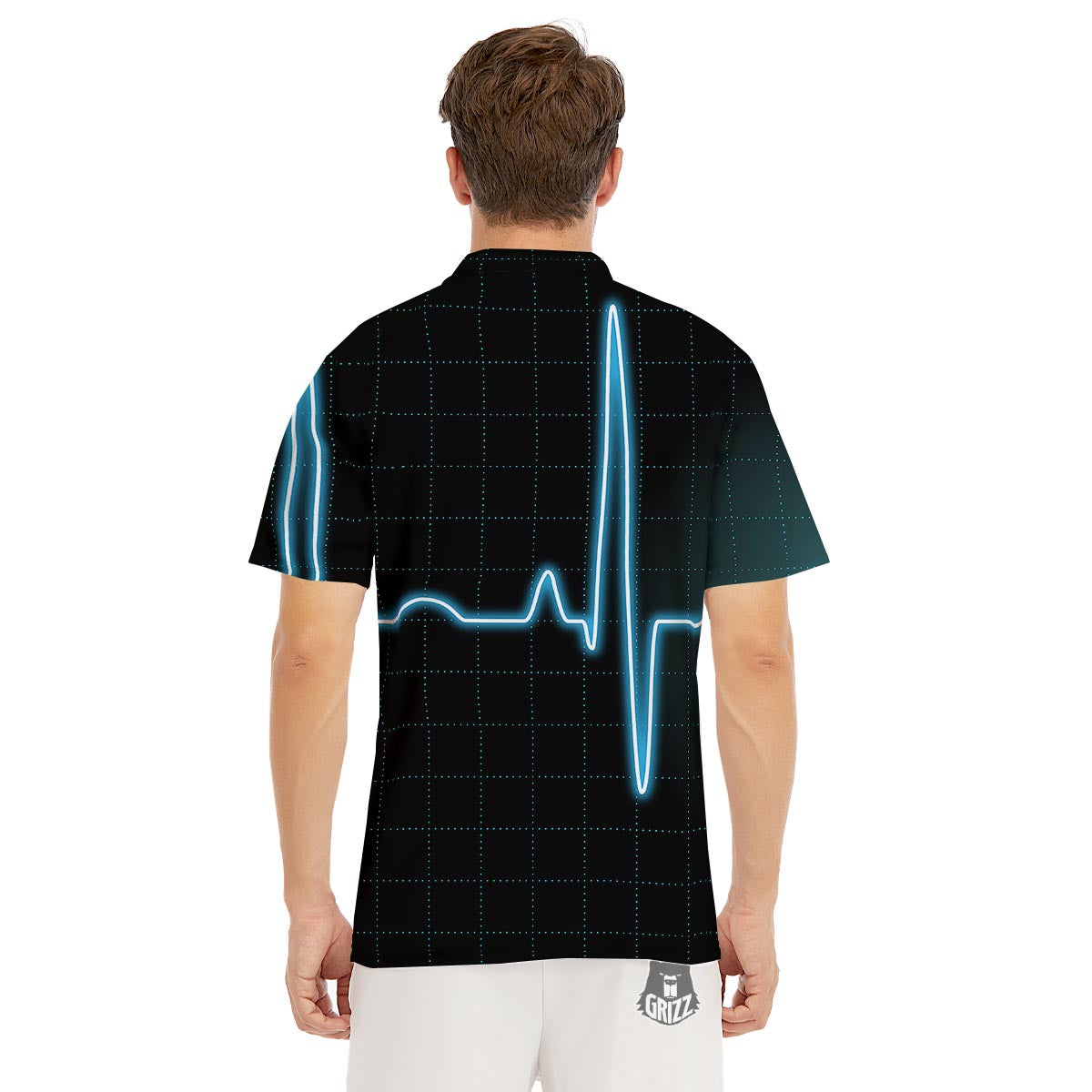 Heartbeat Teal Print Men's Golf Shirts-grizzshop