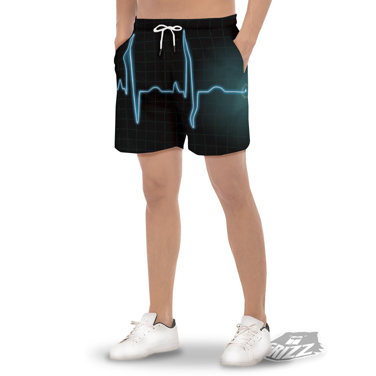 Heartbeat Teal Print Men's Gym Shorts-grizzshop