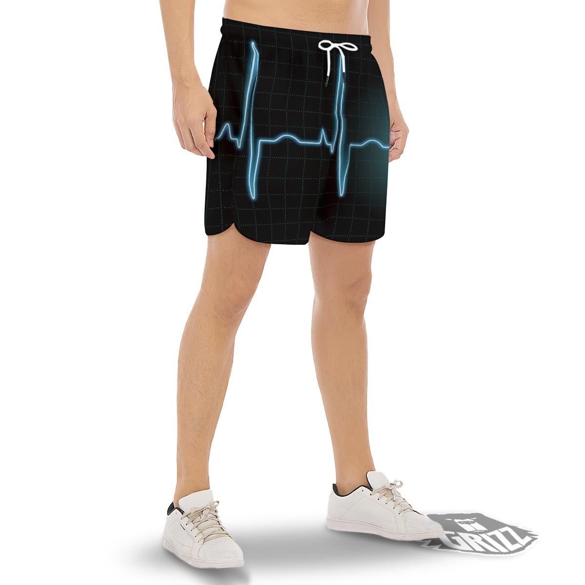 Heartbeat Teal Print Men's Gym Shorts-grizzshop