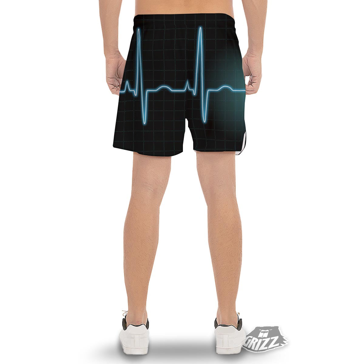 Heartbeat Teal Print Men's Gym Shorts-grizzshop